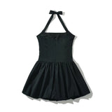 Queensays  Sexy Elegant Women Chic Backless Halter Black Dress Summer Female Party Mini Robe