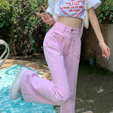 Queensays With Pockets Pants for Woman Pink Women's Jeans High Waist Shot Flared Bell Bottom Straight Leg Flare Trousers 2000s Y2k Vibrant