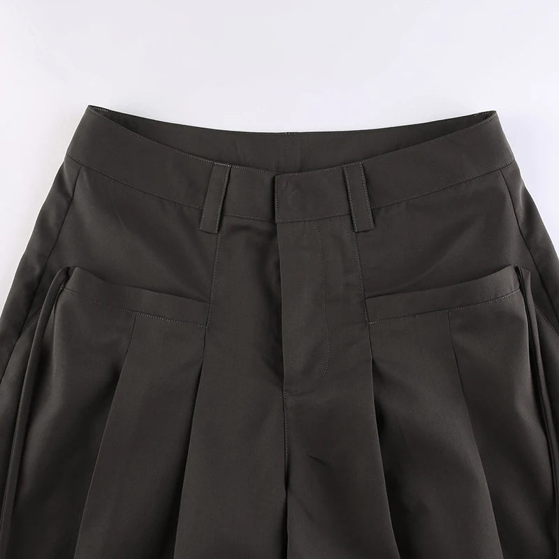 Queensays   Casual Wide Leg Pants Women High Waist Street Basic Slacks Loose Sweat Trousers Korean Retro Gray Office Lady Pants