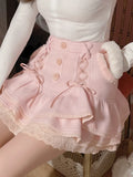 Queensays 2024 New Japanese Kawaii Lolita Mini Skirt Suit Women Lace Casual Elegant Sweet Female Skirt High Waist Bandage Korean Skirt