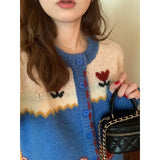 Queensays  Chic knitwears Cardigan Womens Clothing Autumn Vintage Jacquard Sweater Coat Korean Fashion Sueters De Mujer Moda