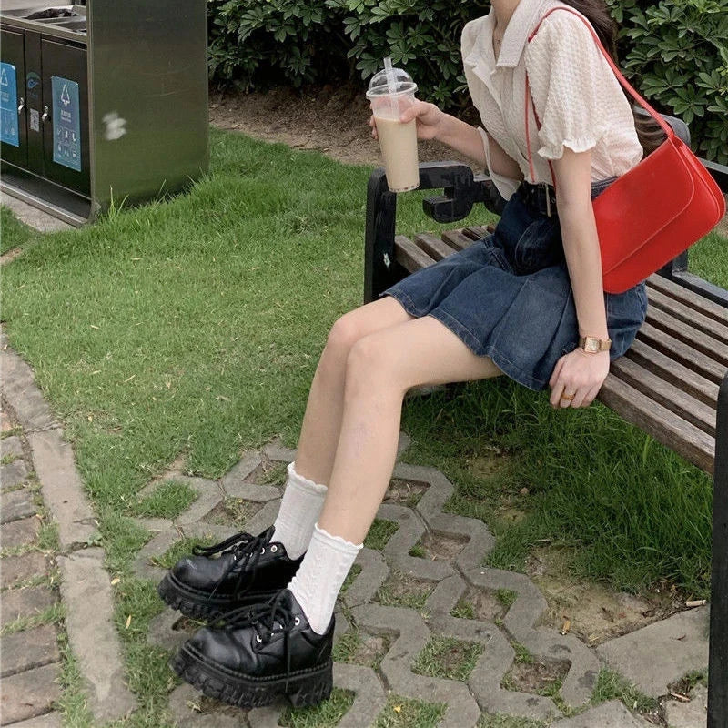 Queensays  High Waist Y2K Jean Skirts Women Retro Mini Denim Pleated Skirts Harajuku Punk Belt Korean Student Casual A Line Skirt