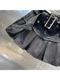 Queensays Women Black Gothic Denim A-line Pleated Skirt Vintage Y2k Skirt Harajuku Mini Jean Skirts Emo 2000s 90s Aesthetic Trashy Clothes