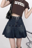 Queensays Korean Y2K Style Harajuku High Waist High Street Jeans Skirts Summer Women's Sexy Loose Fit Hotsweet Denim Pleated Skirt