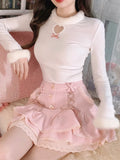 Queensays 2024 New Japanese Kawaii Lolita Mini Skirt Suit Women Lace Casual Elegant Sweet Female Skirt High Waist Bandage Korean Skirt
