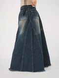 Queensays  Vintage Women Jeans Skirt Stylish Harajuku Floor-Length A-line Denim Skirts Korean Style Female Maxi Skirts Outfits