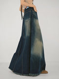 Queensays  Vintage Women Jeans Skirt Stylish Harajuku Floor-Length A-line Denim Skirts Korean Style Female Maxi Skirts Outfits