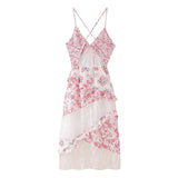 Queensays  Spring/Summer New Women's Clothing Style Versatile Slimming Printed Lace Spliced Suspended Dress