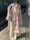 Queensays Winter Rainbow Woollen Coats Women Casual Warm Loose Plaid Long Coats Female Korean Fashion Office Lady Trench Jackets Y2k