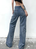 Queensays  Star Print Women Y2K Jeans Low Rise Pockets Harajuku Casual High Street Denim Pants Fashion Hip Hop Female Trosuers