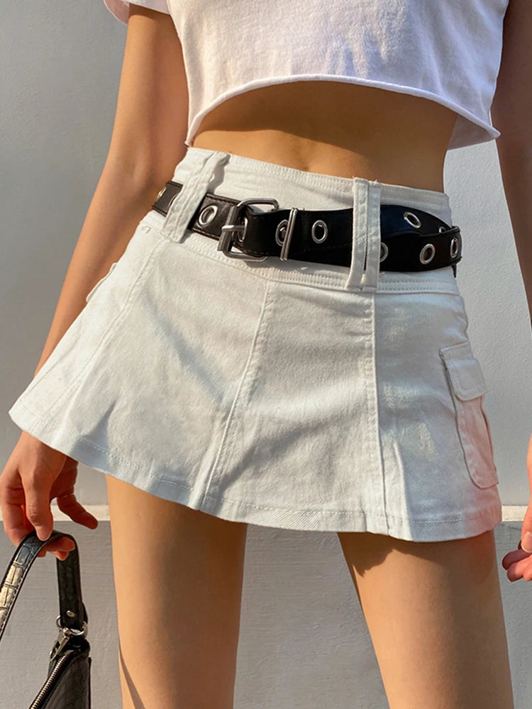 Queensays   Aesthetic Harajuku High Waist Mini Skirt Summer Casual A Line Hot Shorts Skirts Women Black White Gothic Kawaii