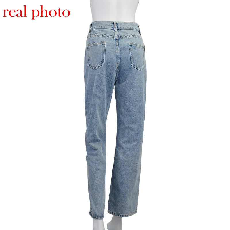 Queensays Casual Fashion Straight Denim High Waist Jeans Women Pants Fall Winter Harajuku Boyfriend Jeans Loose Bottom