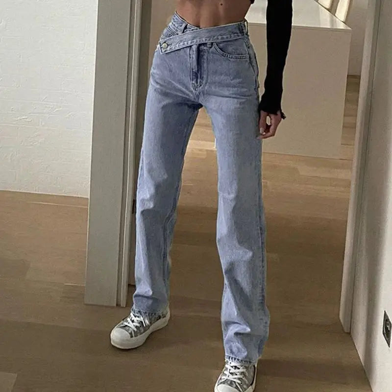 Queensays Casual Fashion Straight Denim High Waist Jeans Women Pants Fall Winter Harajuku Boyfriend Jeans Loose Bottom