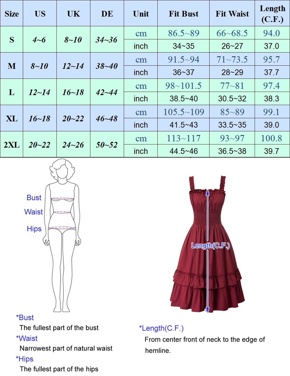 Queensays Women Renaissance Dress Gathered Skirt Square Neck Smocked Waist A-Line With Drawstring Skirt Front A-Line  Silhouette