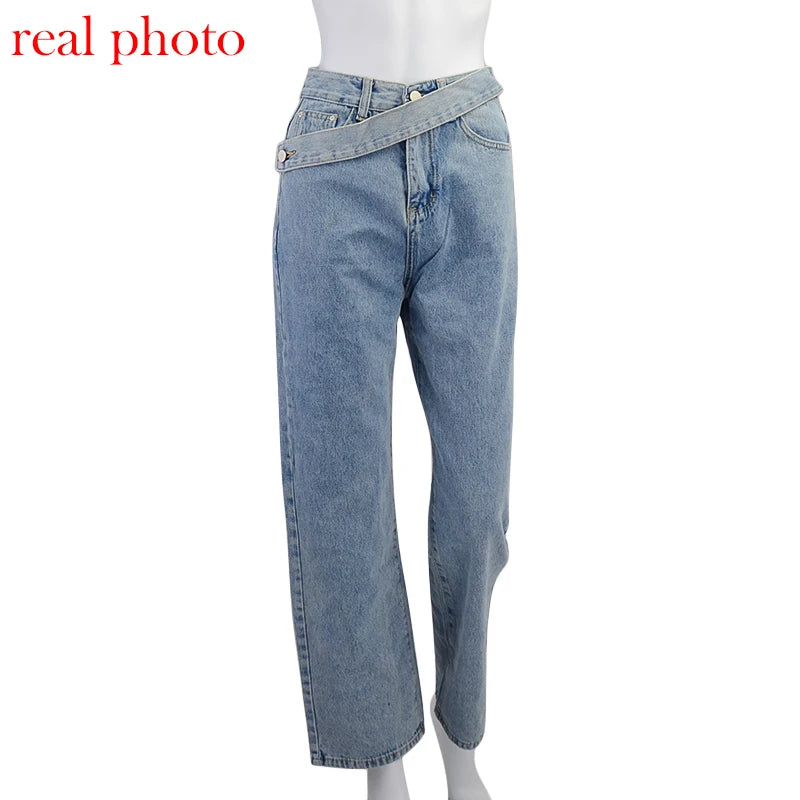 Queensays Casual Fashion Straight Denim High Waist Jeans Women Pants Fall Winter Harajuku Boyfriend Jeans Loose Bottom