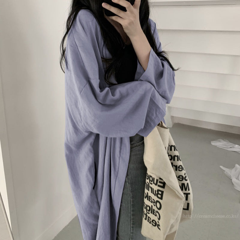 men’s fashion Summer Korean Style Loose Long-Sleeved Cardigan Coat Women's Shirt Women's Solid Color Thin Windbreaker Women's Clothing