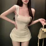 Queensays  -  Summer New Korean Sexy Backless Bow Cute Solid Color Camisole Women + High Waist Casual All Match Shorts Two-piece Suit