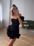 Women 's One Shoulder Ruffles Bodycon Mini Dress Elegant Lady Backless Wrap Hips Vestidos Female Cocktail Evening Prom Dresses