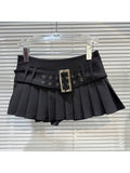 Queensays Summer Women Preppy Mini Pleated Skirt With Belt Micro Skirt Y2k Streetwear Harajuku Japanese Fashion 2000s School Girl Gyaru