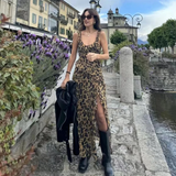 Queensays 2024 Spring New Women's Fashion and Elegance Slim Fit Versatile Leopard Print Layered Decorative Dress