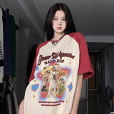 Queensays Star Dog Printed Contrast Color Short Sleeve Tee Shirt Harajuku Streetwear Casual Oversized Tshirt 2024 Summer All-match Y2k Top