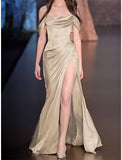 Queensays Bodycon/Pillar Ball Gown Simple Dress Evening Swing/Brush Skirt Sleeveless Strapless Pleated Slit Charmeuse