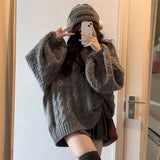 Queensays Autumn Winter Women Sweater Harajuku Oversized Knitted Pullovers Korean Long Sleeve V Neck Knitwear Preppy Solid Loose Jumper