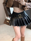 Queensays Sexy Mini Skirts Women High Waist Autumn Winter Fashion Solid Slim Pleated Skirt Female Streetwear Culottes Clubwear