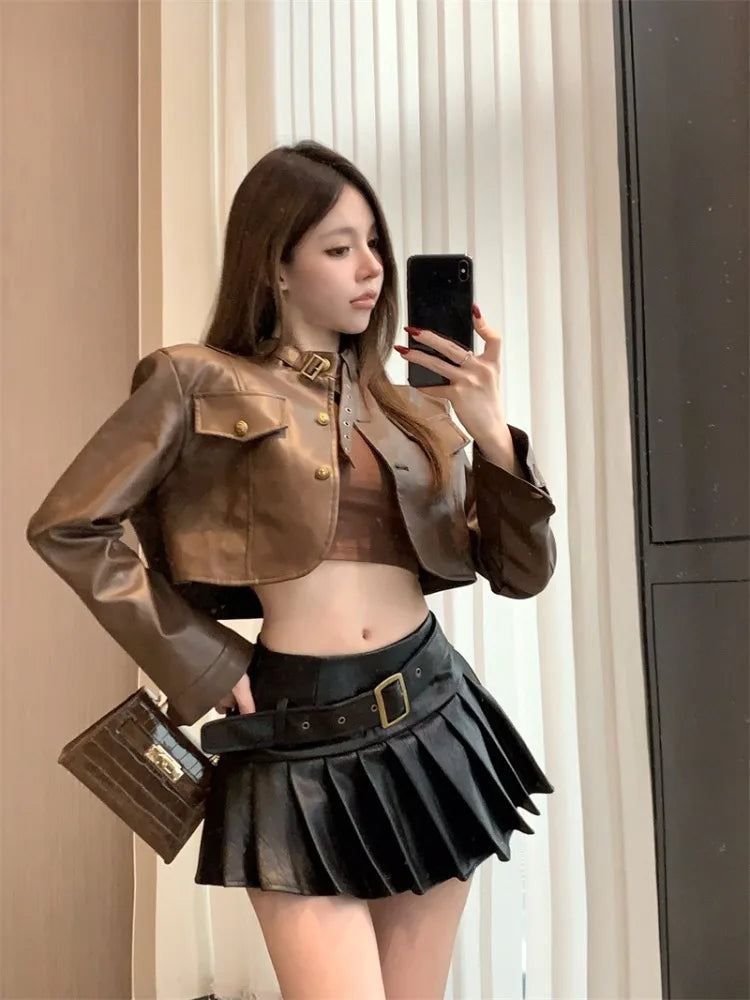 Queensays Sexy Mini Skirts Women High Waist Autumn Winter Fashion Solid Slim Pleated Skirt Female Streetwear Culottes Clubwear