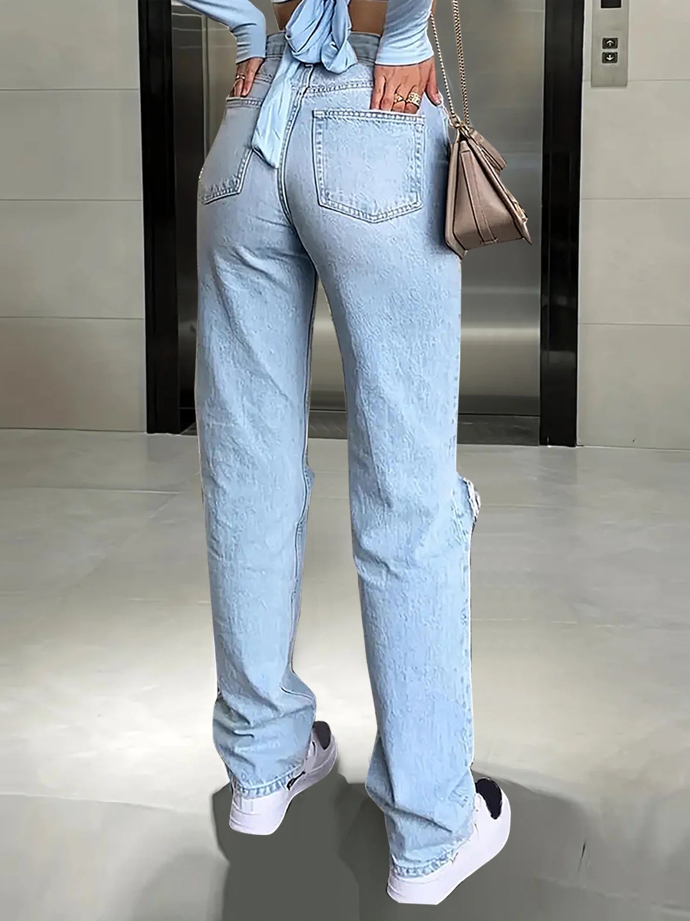 Queensays 2024 Trendy Spring/Summer Trendy Design Straight leg denim pants