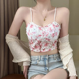 Queensays Lace Crop Top Women Rose Floral Bra Mesh Tube Top Beauty Back Bra Seamless Cami with Chest Pads Sexy Tank Top Sweet Lingerie