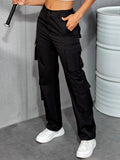 Queensays Stylish Casual Solid Flap Pocket Multi-Pocket Cargo Pants