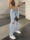 Queensays 2024 Trendy Spring/Summer Trendy Design Straight leg denim pants