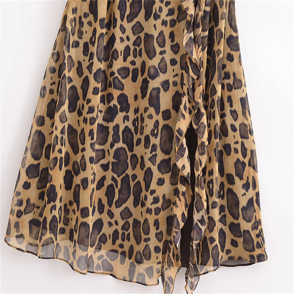 Queensays 2024 Spring New Women's Fashion and Elegance Slim Fit Versatile Leopard Print Layered Decorative Dress