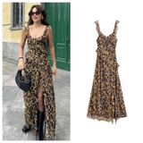 Queensays 2024 Spring New Women's Fashion and Elegance Slim Fit Versatile Leopard Print Layered Decorative Dress