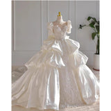 Wedding Dresses 2024 Ball Gown Short Sleeve Ruffle Tiered Lace Appliques Sequins Puffy Bridal Dresses Vestidos De Noiva