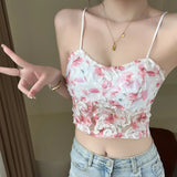 Queensays Lace Crop Top Women Rose Floral Bra Mesh Tube Top Beauty Back Bra Seamless Cami with Chest Pads Sexy Tank Top Sweet Lingerie