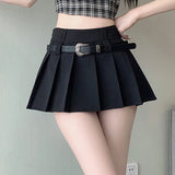 Queensays Low Rise Pleated Skirt with Belt Skater Skirt Women Teengirl Miniskirt e-girl Y2K Aesthetic 90s Spring Summer Outfit