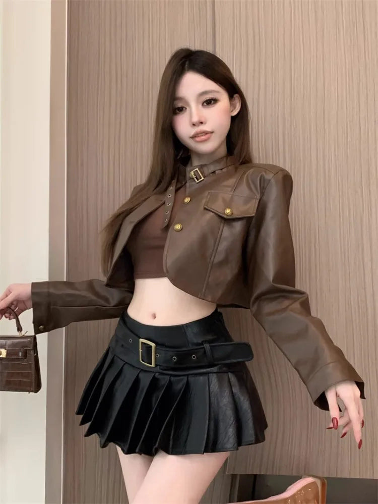 Queensays Sexy Mini Skirts Women High Waist Autumn Winter Fashion Solid Slim Pleated Skirt Female Streetwear Culottes Clubwear