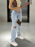 Queensays 2024 Trendy Spring/Summer Trendy Design Straight leg denim pants