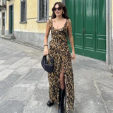 Queensays 2024 Spring New Women's Fashion and Elegance Slim Fit Versatile Leopard Print Layered Decorative Dress